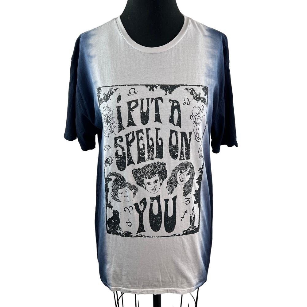 DISNEY I Put a Spell On You HOCUS POCUS White Blue Organic Cotton Tie Dye Top M